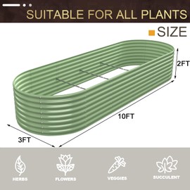 FRIZIONE 10FT(L)×3FT(W)×2FT(H) Galvanized Raised Garden Bed Outdoor, Metal Raised Garden Beds for Flower, Raised Planter Box Outdoor for Herb, Vegetable-Light Green