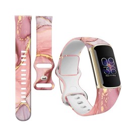 PLKTJOSA Compatible with Charge 6/Charge 5 WatchBands for Women Men,Elastic Adjustable Wristbands,Breathable Sport Band Soft Waterproof Health Tracker(Pink Gold Marble)