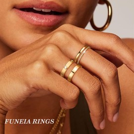FUNEIA Set of 3 Rings Gold Silver Women's 14K Gold-Plated Waterproof Ring with Zirconia Stacking Rings Finger Rings Thumb Ring Golden Silver Ring Statement Wedding Rings Fashion Jewellery, Bronze,