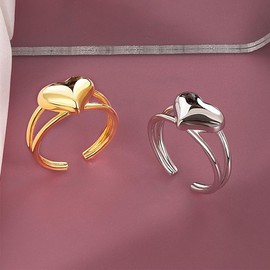 rgwtgkyh Adjustable Chunky Heart Ring for Women Glod/Silver Heart Shaped Love Ring for Couple Fashion Open Hyoallergenic Pomise Rngs for Valentine's Day Gifts (gold)