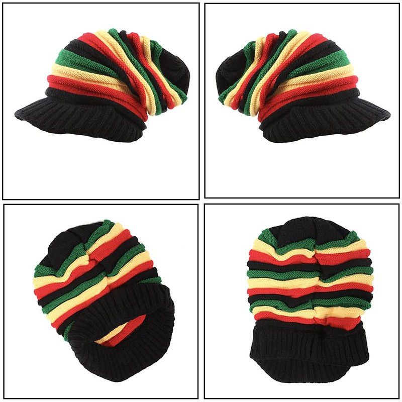 ZffXH Rasta Hat, Men's Rainbow Wool Knit Reggae Jamaican Beanie