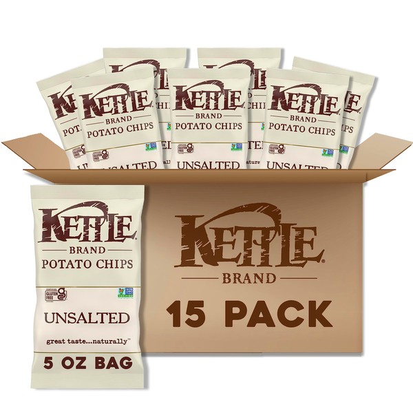 Kettle Brand Potato Chips, Unsalted Kettle Chips, 5 Oz (Pack of 15)
