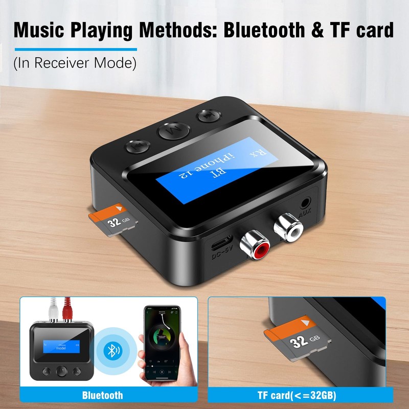 Bluetooth 5.3 Receiver Transmitter, Wireless Audio Adapter 2-in-1 Bluetooth Transmitter