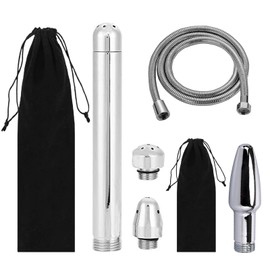 Metal Nozzle Clean Shower Head, 2 Shower Heads 3 Aluminum Cleaner Flushing Cleansing System with 59 inch Hose and Water Tank Hook, Silver