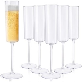 24 Pack Plastic Martini Glasses, 6.25oz/180ml Disposable Cocktail Glasses, Plastic Margarita Glasses Perfect for Wedding, Party (Champagne Glasses)
