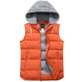 ZSHOW Men's Outdoor Puffer Vest Removable Hooded Cotton Padded Vests Jacket(Orange,Small)