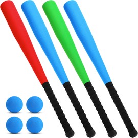Wettarn 4 Pieces Foam Baseball Bat 24 Inches Foam Bat with 4 Pcs Safe Soft Baseballs T Ball Set for Outdoor Indoor Sport Game Baseball Beginners Practice Playing Training (Red, Yellow, Blue, Green)