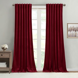 StangH Red Velvet Curtains 96 inches Long Christmas Home Decoration Living Room Light Blocking Heat Insulated Back Tab Hook Belt Drapes for Theater, W52 x L96 inches, 2 Panels