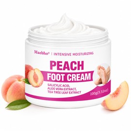 Peach Foot Cream for Dry Rough Feet, Moisturizing Heel Cream with Salicylic Acid, Aloe Vera Extract & Tea Tree Leaf Extract, Hydrating Foot Moisturizer for Soft Smooth-Looking Skin