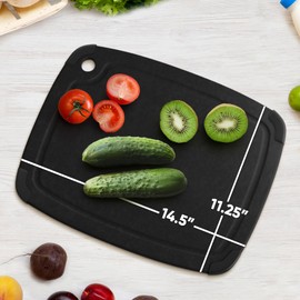 Wooden Cutting Board for Kitchen - Large Nonslip Composite Wood Cutting Boards Dishwasher Safe with Grooves, Thin, BPA Free & Eco-Friendly Chopping Board (14.5 x 11.25 Inch, Slate Black)