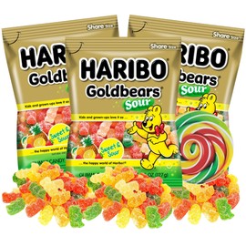 Sour Bears Gummi Candies, Fruit Flavored Gummy Bears Individual Shareable Bags for Ice Cream Sundae Bars, Pack of 3, 4.5 Ounces Each