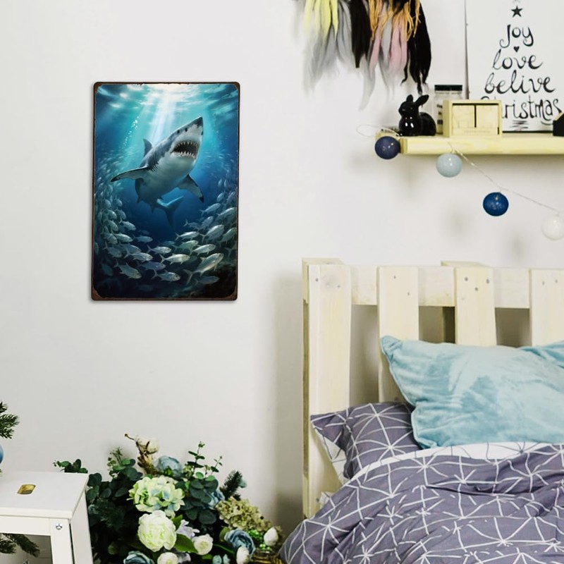 SUPERDANT Shark Tin Signs Sea Fish Metal Sign Ocean Life