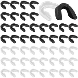 Frienda 50 Pcs Sport Mouth Guards Bulk Youth Football Mouthpiece Athletic Mouthguard Gum Teeth Armor Game Guard for Football Hockey Karate Basketball Boxing Basketball Rugby Match(White, Black)