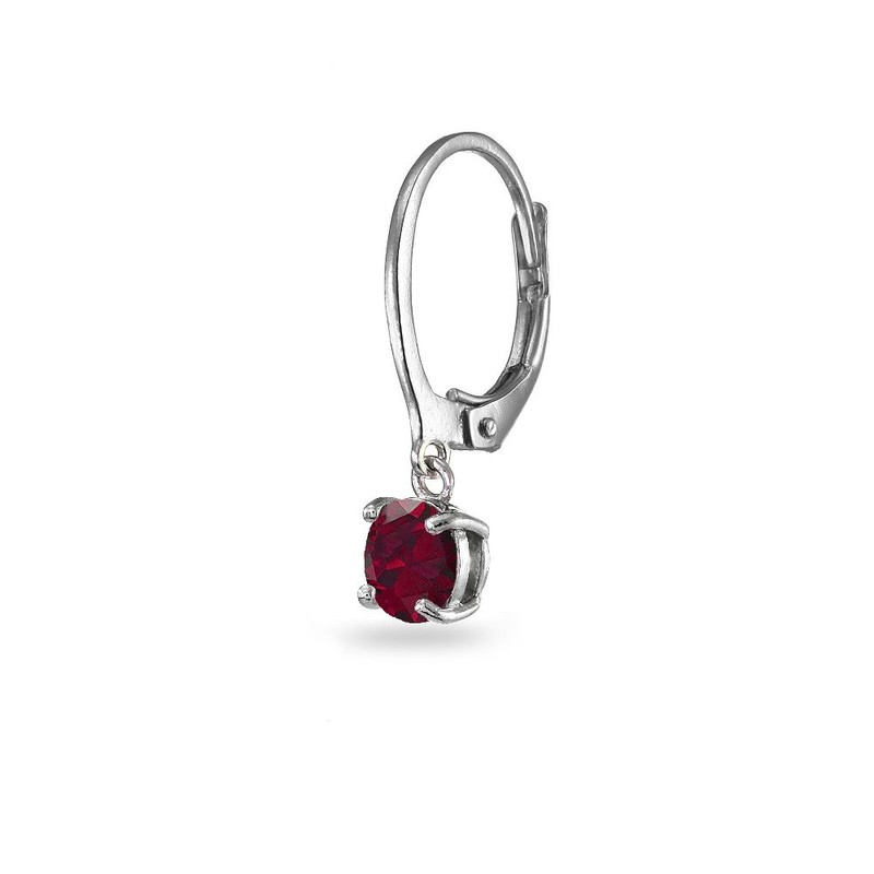 Sterling Silver Created Ruby 6mm Round Leverback Dangle Earrings for