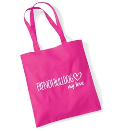 Huuraa Jute Bag French Bulldog My Love Bag Cotton 10 Litres Size with Motif for Dog Lovers Gift Idea for Friends and Family, fuchsia