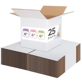 Mat Board Center, 6x6x6 Mailing Box, 6 Inch Cube Box Mailer, Small Gift Square Packaging Box, Corrugated Cardboard Small Business, White, 25 Pack