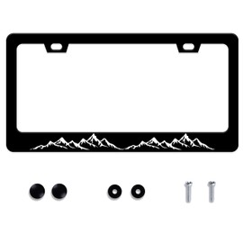Mountains License Plate Frame Black White Mountain Stainless Steel License Plate Frame Rust-Proof Auto Parts Decoration with Screws License Plate Cover for Men Women Youth 12x6 Inch