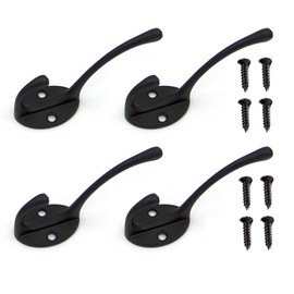 Yesmin 4 Pcs Vintage Hanging Hooks, Coat Hook, Door Robe Hook, Clothes Hat Key, Metal Vintage Hook, Used for Bedroom, Bathroom, Kitchen Cabinet, with 8 Screws-Black