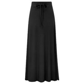 rismart Women's High Waist Skirt Maxi Long Length Ankle Length Casual Cotton Blend Skirts XS - 4XL, black