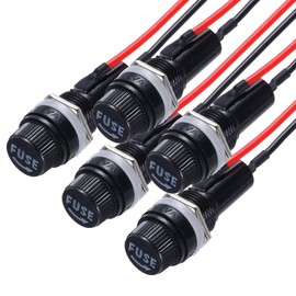 MECCANIXITY 5Pcs Panel Mount Fuse Holder 6x30mm AC 250V 10A/AC 125V 15A Screw Cap Fuse Holders with Pre-Soldered Wires,Round Shape Port
