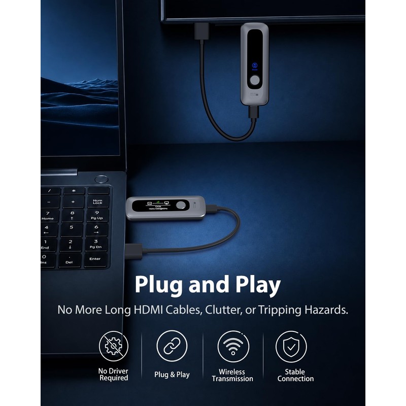 Wireless HDMI Transmitter and Receiver, 2.4G/5G Dual Band HDMI Wireless