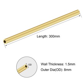 iMeistek Brass Tube, 8mm OD x 1.5mm Wall Thickness 300mm Length Seamless Straight Round Metal Tubing for DIY Handicrafts