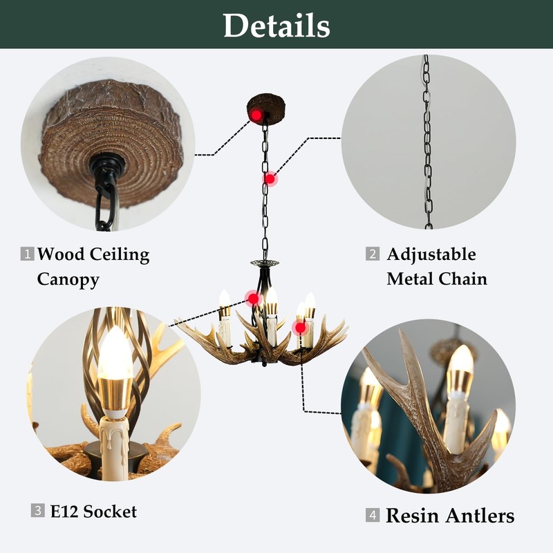 Skyblaze Rustic Antlers Chandelier 6-Light Deer Farmhouse Chandelier