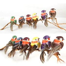 LWINGFLYER 12pcs Artificial Simulation Foam Feather Bird 3.5inch Mini Sparrow Clip on Ornaments for Crafts Seasonal Display Wreaths Decoration Tree Decor Party Accessories