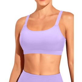 Tempt Me Women Sports Bra Bikini Tops Scoop Neck Bathing Suits Top Padded Swim Crop Tops Only, Lavender, X-Large