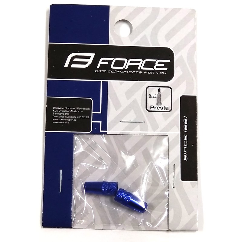 Force 80493 Bicycle French Valve Cap, Aluminum, Blue, 2 Pieces