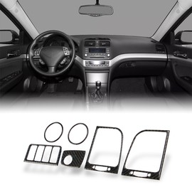 AeroBon TSX Real Carbon Fiber Interior Trim Overlay Compatible with 2004-2008 Acura TSX, 2-Piece Steering Wheel Button Cover Set