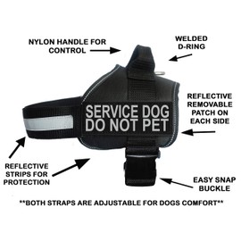 Doggie Stylz Service Dog Harness Vest Comes with 2 Reflective Service Dog DO NOT PET Removable Patches. Please Measure Dog Before Ordering (Girth 28-38", Black)