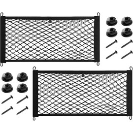 Alrens 2 Stück Kofferraum Gepäcknetz Auto, Kofferraumnetz Elastisch 45 x 25cm, Universal Auto Kofferraum Netz mit Haken Schraube, Gepäcknetz für Wohnmobil Autos Meisten Arten von Fahrzeugen (Schwarz)