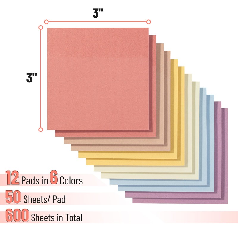 Mr. Pen- Sticky Notes, 3”x3”, 12 Pads, 600 Sheets, Colorful