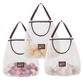 Minicoco 3 Pcs Grocery Mesh Bags, Reusable Produce Bags,Hanging Net String Shopping Bags for Vegetables and Fruits such as Potatoes, Onions, Tomatoes etc（Off white）