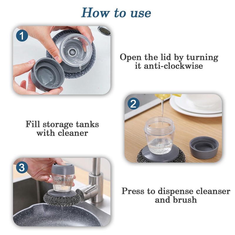 SanKristo Soap Dispensing Dish Brush 2 Pack, Push Button Auto