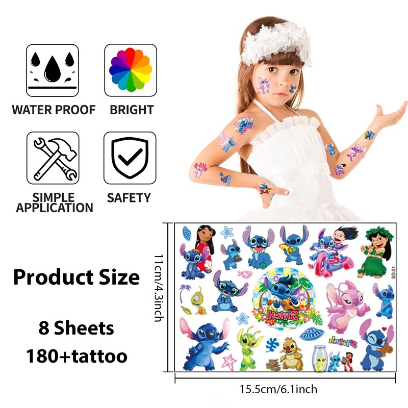Stit-ch Temporary Tattoos for Children, 8 Sheets with 180+ Caricatures