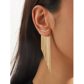 Ritach Gold Tassel Dangle Earrings for Women 925 Sterling Silver Post Long Dangle Statement Earrings Hypoallergenic Sparkly Fringe Earrings for Prom Party