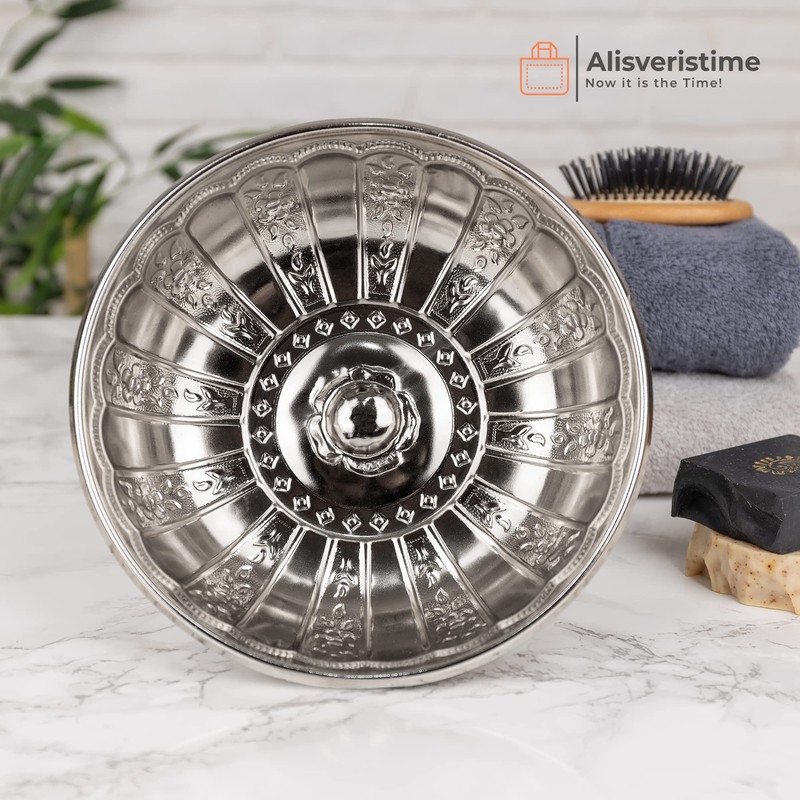 Alisveristime 1.06 Qt Turkish Hammam Bath Bowl, Traditional Metal Construction,