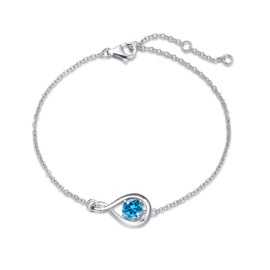 FANCIME 925 Sterling Silver November Birthstone Bracelet Infinity Natural London Blue Topaz Bracelet with Fine Jewellery Box Christmas Birthday Valentine's Day Mother's Day Present for Women Mother