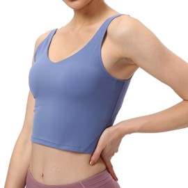 Meslong brasier deportivo largo para mujer, sin varillas, acolchado, gimnasio, correr, entrenamiento, Azul Capri, X-Small