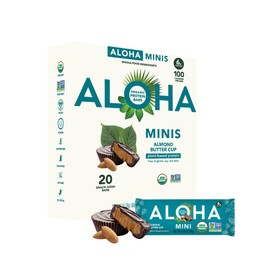 ALOHA Organic Plant Based Protein Bar MINIS | Almond Butter Cup | 20 Count, 24g Bars | Vegan, Low Sugar, Gluten Free, Low Carb, Non-GMO, Stevia Free, Soy Free, No Sugar Alcohols