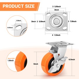 Humagineer 5 Inch Heavy Duty Casters - Industrial Casters with Upgraded Thickened Bracket Set of 4, Polyurethane Wheel Capacity up to 3500 lbs, Plate Swivel Caster Use for Indoor and Outdoor(4 Brake)