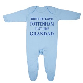 "Spurs Baby Sleepsuit - 'Born To Love Spurs Just Like Grandad - Soft 100% Combed Cotton Football-Themed Baby Sleepsuit for Football Fans" (UK, Age, 6 Months, 12 Months, Blue)
