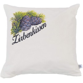 Swiss pine cushion with ticking 40 x 40 cm filled with pine shavings made from 100% Alpine pine wood