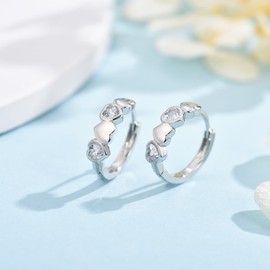 Silver Hoop Earrings for Women, Sterling Silver Small Huggie Hoop Earrings | Hypoallergenic Cubic Zirconia Heart Hoops Sleeper Earrings Jewellery Gifts for Girls Birthday Wedding