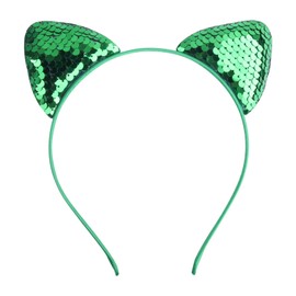 Wambere Pack of 2 Ears Headband, Cat Ears, Headband, Glittering Cat Ears, Hair Bands, Sequins, Headband, Bling Hair Accessories for Women, Girls, Daily Life, Birthdays, Party Decoration, Green