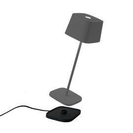 Zafferano Ofelia Pro Table Lamp (Color: Dark Grey), Aluminum, IP54 Protection, Indoor/Outdoor use, Contact Charging Base Included, 11”, USA Plug