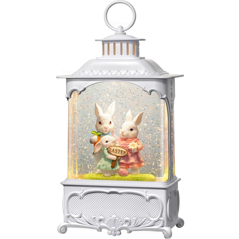 Blansong Easter Snow Globe Bunny Snow Globe Lantern with Timer,