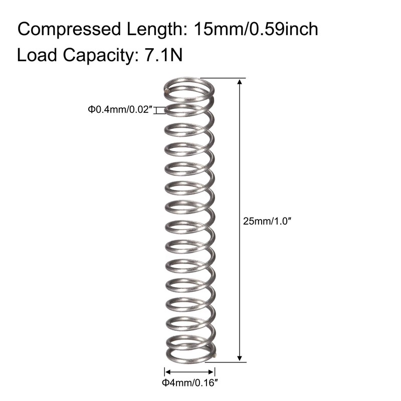 sourcing map Compressed Spring,4mmx0.4mmx25mm Free Length,7.1N Load Capacity,Gray,20pcs